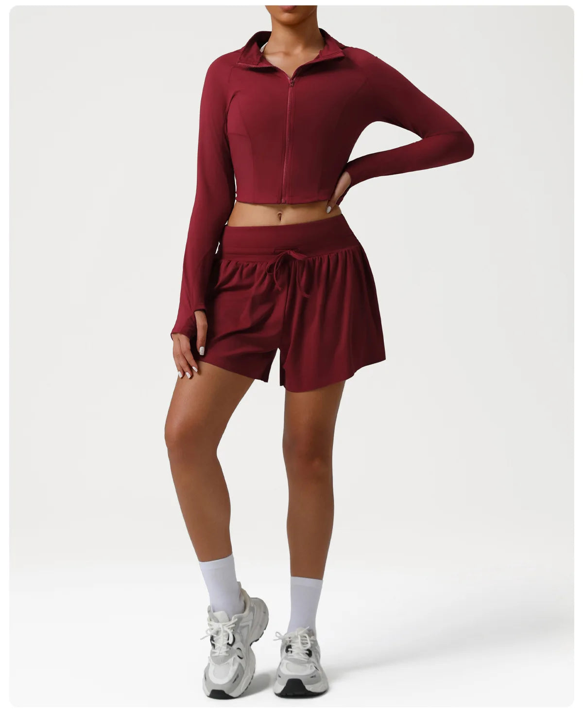 sm2544 Autumn Winter New Running Jacket Set Women's Tight Quick Drying Sports Fitness Jacket & High Waist Shorts 2 Piece Set