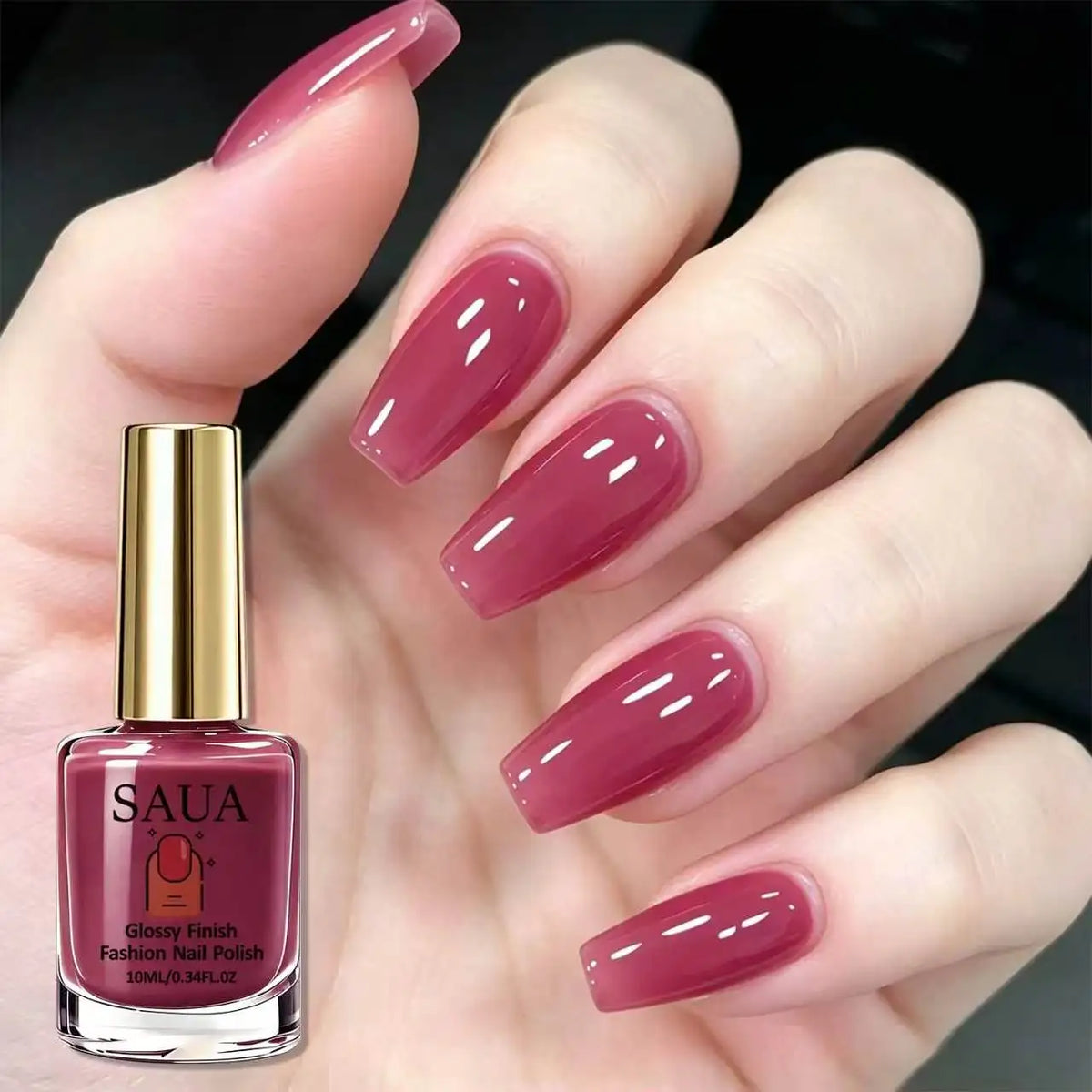 10ML Ice Transparent Plum Color Nail Polish, Berry Rose , No UV Lamp Needed, Long-Lasting, Convenient, Elegant Manicure