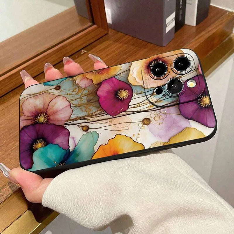 Vintage Floral Pattern Soft TPU Phone Case For IPhone 16 Pro Max 18 17 Air 16E 15 14 13 11 12 Mini XS X XR 7 8 Plus Matte Cover