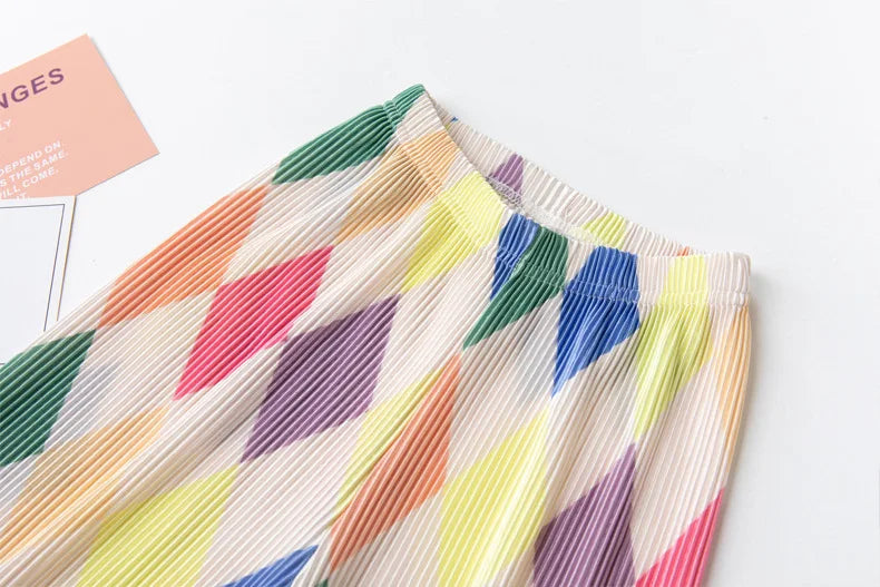 Kids Pants Creased Rainbow Wide-leg Pants Kids Clothes for Girls 4 To 11 Years Legings for Girls Teenage Girls Clothing