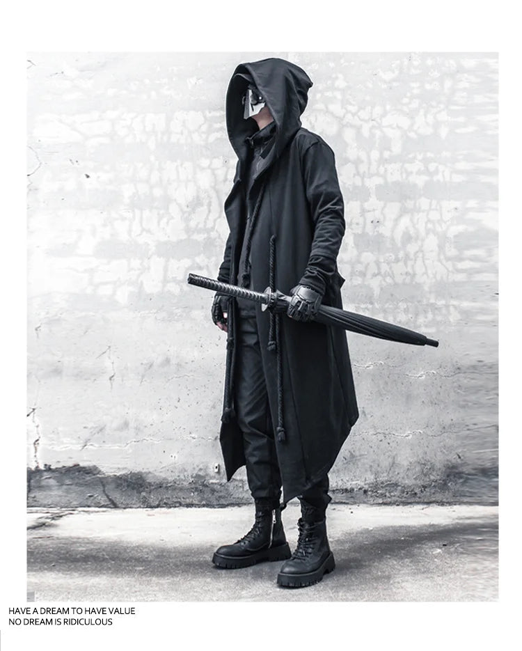 ARENS Men's Tide Spring Autumn Darkwear Warrior Large Size Windbreaker Gothic Style Long Coat Punk Cloak Hooded Wizard