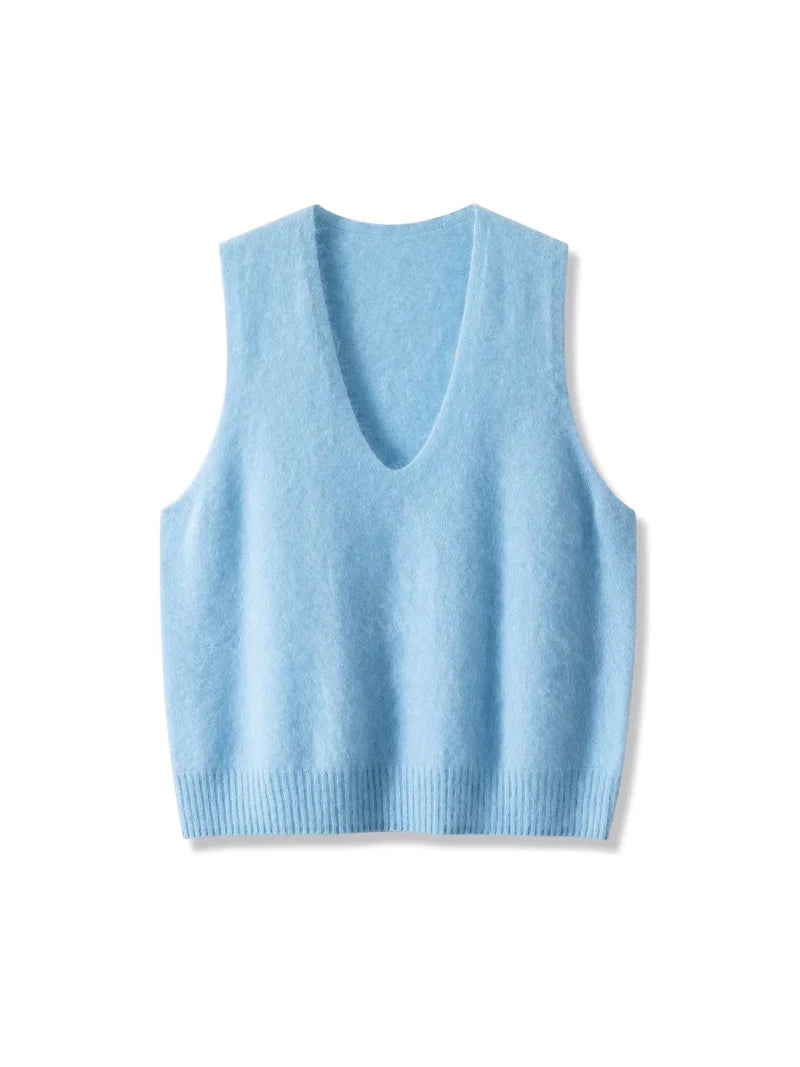 SuyaDream, Women Vests, Fleece Wool, V Neck, Chic Pullovers, 4.7%Cashmere 95.3%Wool, 2025 Fall Winter Sweaters, Tanks