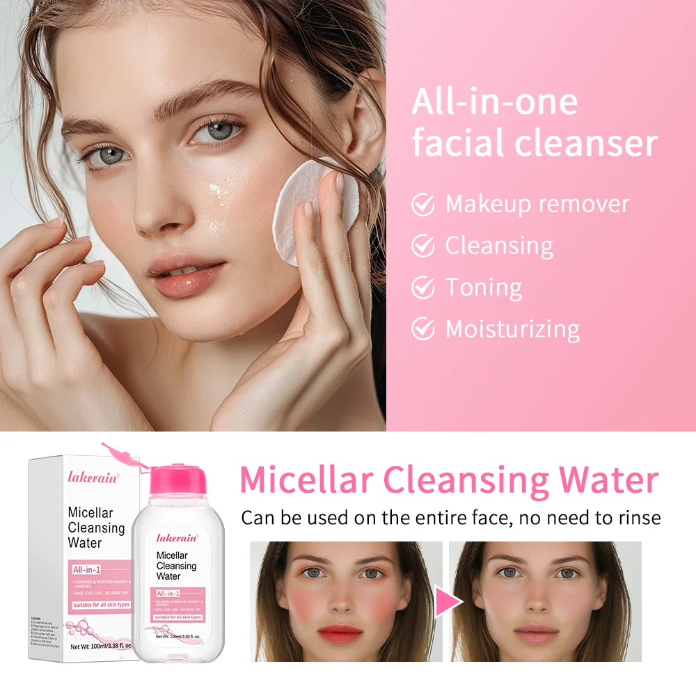 Gentle Micellar Cleansing Water All Skin Types No-Rinse Face Eye Lip Makeup Remover Moisturizing Soothing Skin Tonic