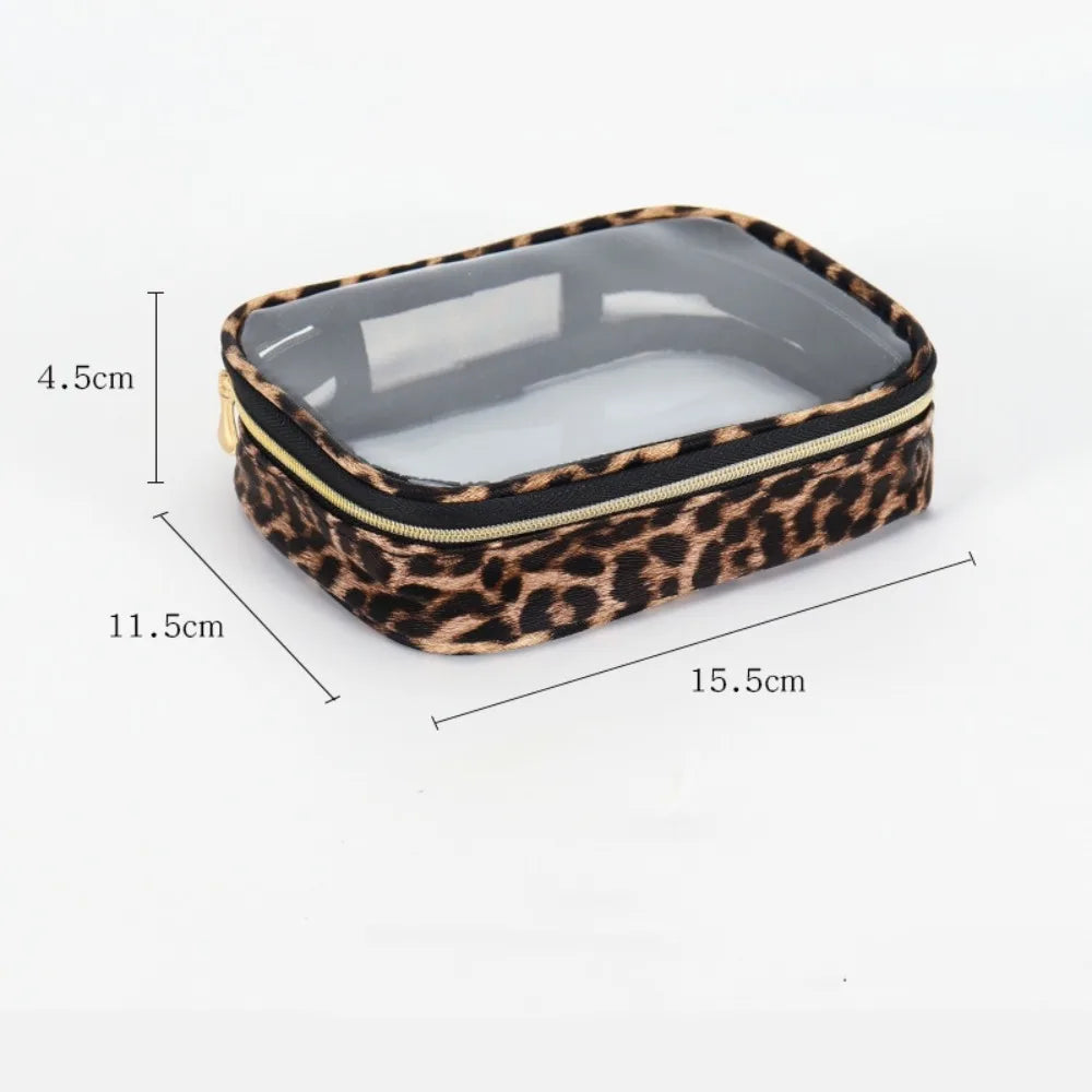 Fashion Leopard Print Makeup Bag Waterproof Transparent Travel Cosmetic Bag with Zipper Large Capacity Storage Bag