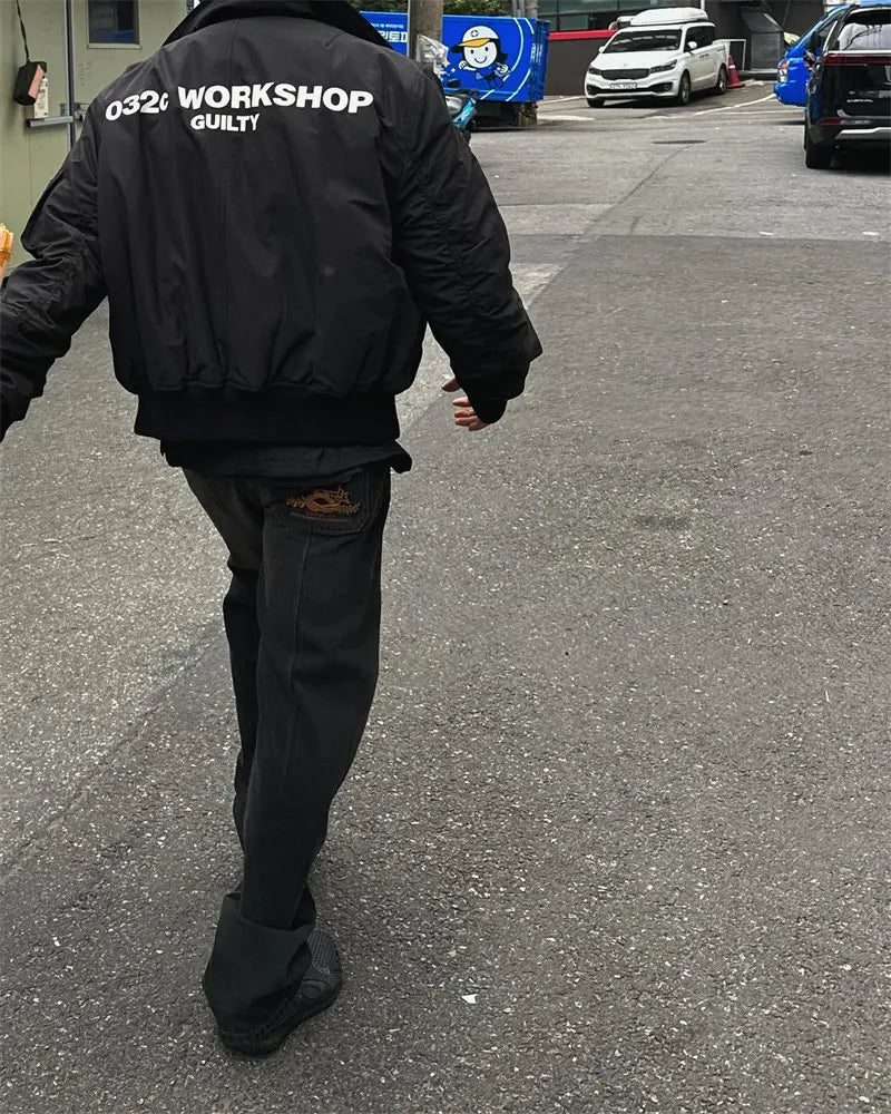 Black Multi-Pocket Bomber Jacket – Short Relaxed Fit