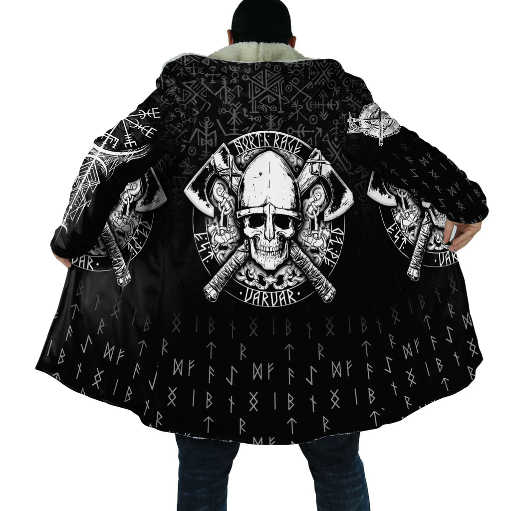 Winter Fashion Mens cloak Norse Odin Raven Tattoo 3D Printed Thick Fleece Hooded Coat Unisex Casual Warm Cape coat DP23