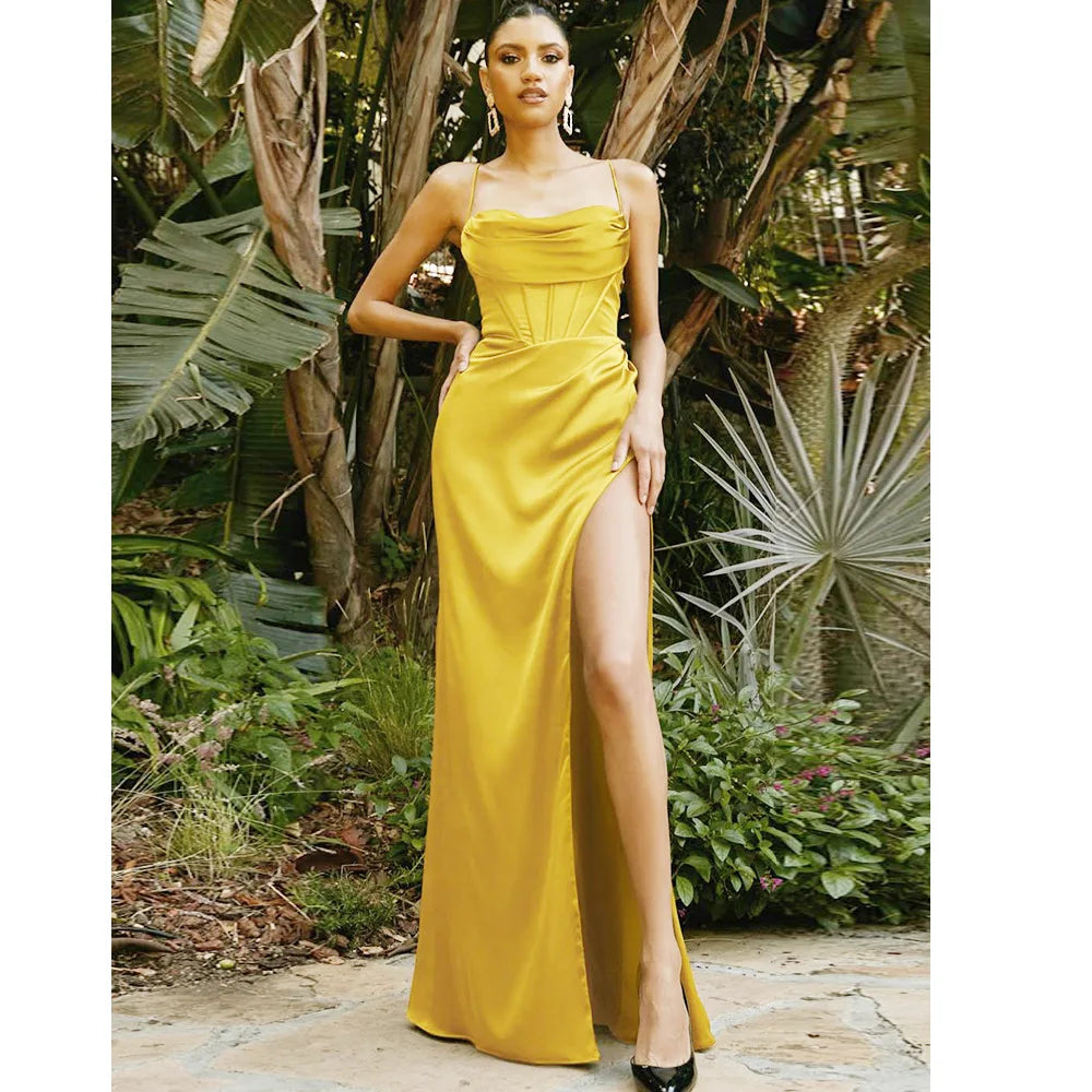 Red Sexy Backless Party Dresses for Woman Satin Long Dress Elegant Evening Birthday Maxi Dress Wholesale Item for Business