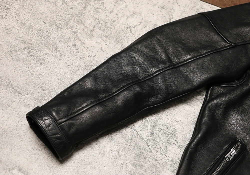 Black Winter Leather Jacket Men Sports Style Plus Size 5XL Genuine Natural Thick Cowhide Stand Collar Slim Fit Short Coat