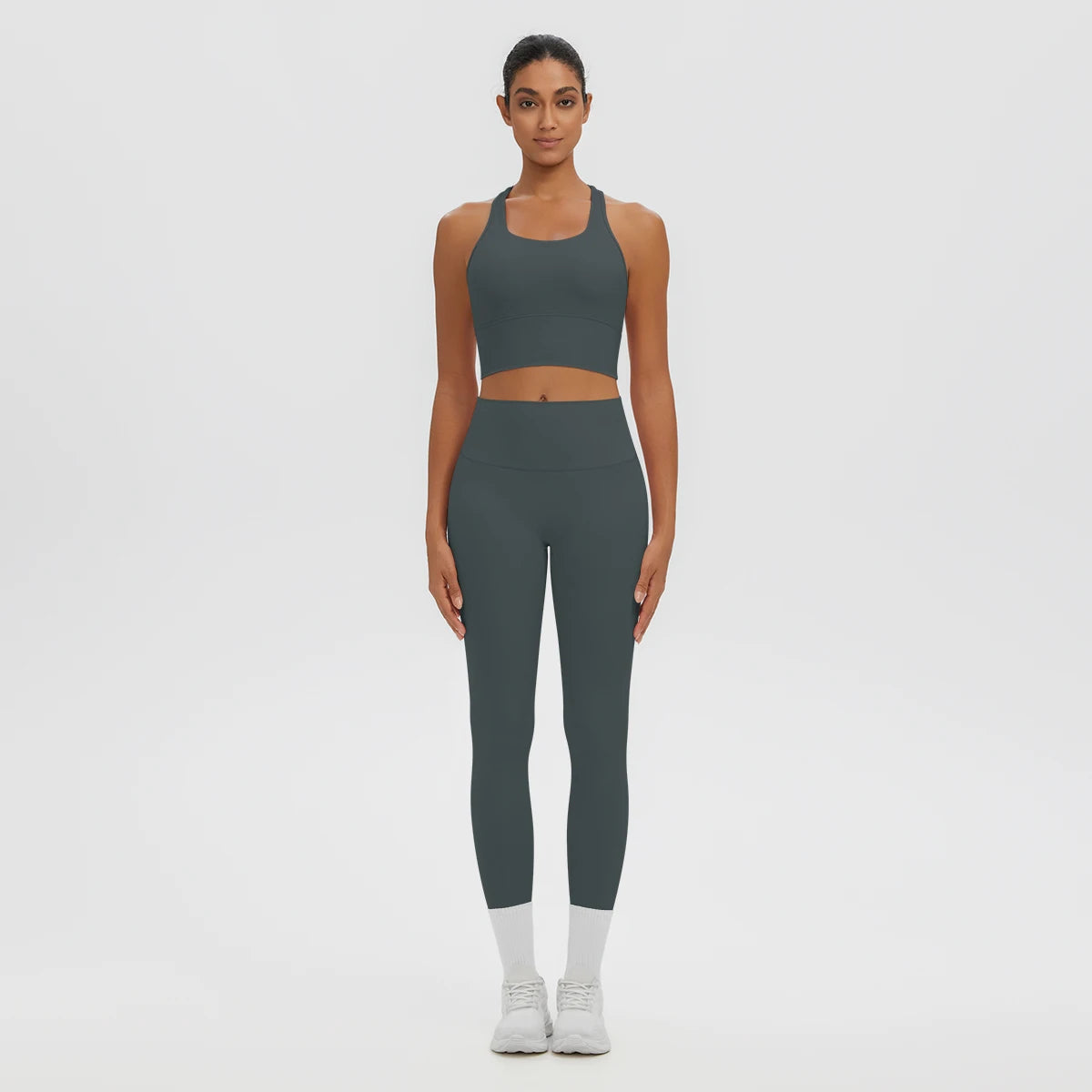 2PCS Women's Sports Pants Yoga Set Sexy Backless I-shaped Vest with Chest Pad Shock-absorbing Running Yoga Tank Top Yoga Pants