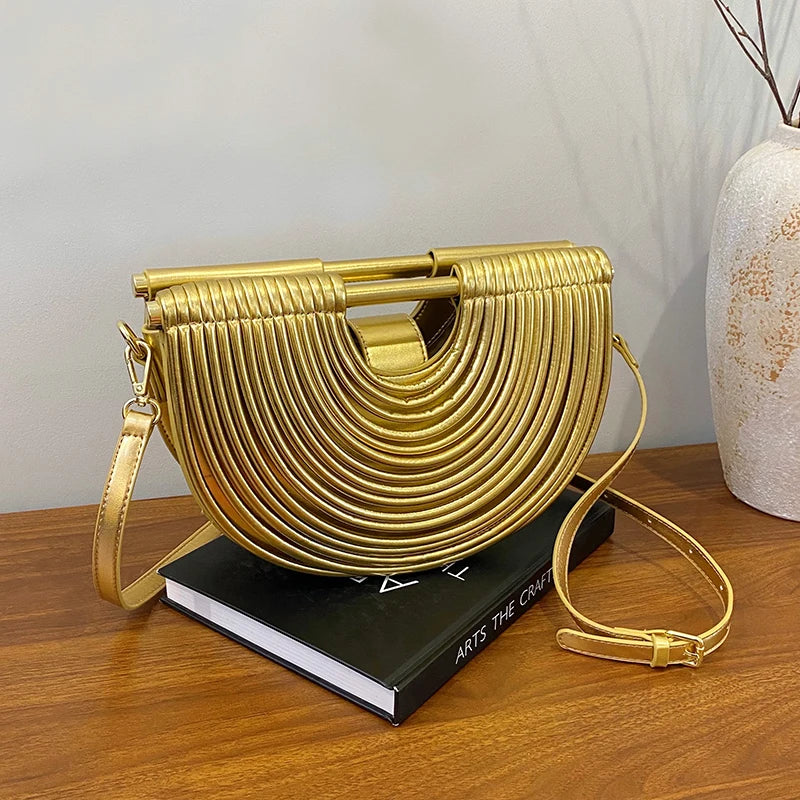 Luxury Evening Clutch Purses For Women 2026 Golden Noodle Half Moon Crossbody Bag Wedding Dinner Party Luxury Designer Handbags