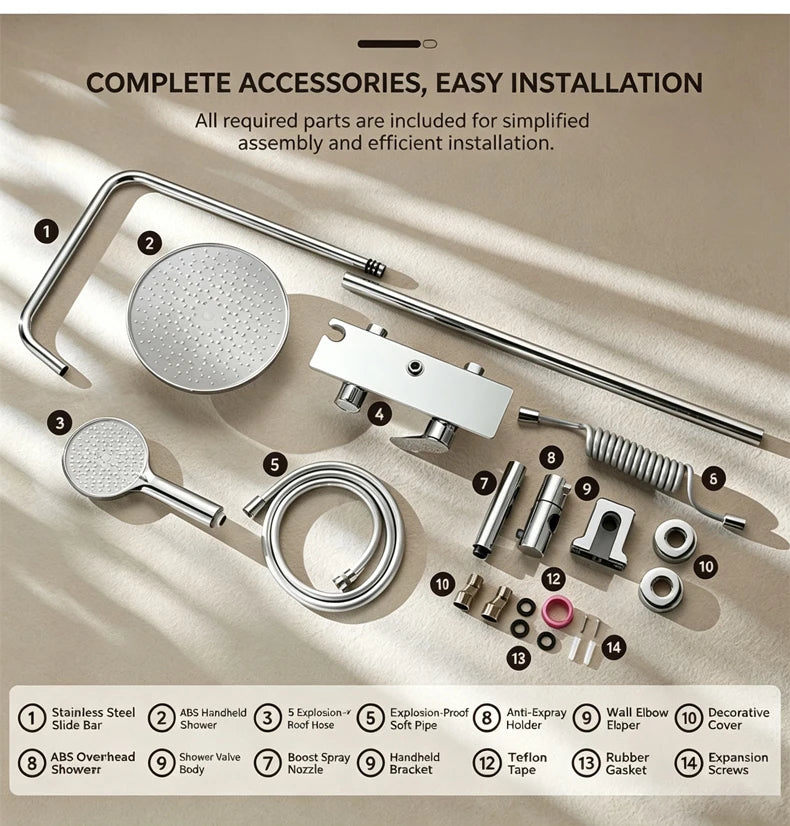 Household Silver Bathroom Shower Set MultiFunction Gray Rainfall Showers Hot and Cold Water Bathtub Shower Faucet Set Hotel