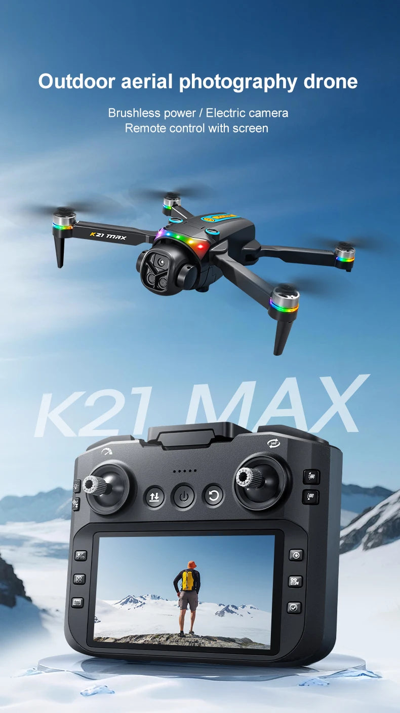 K21MAX Drone with 4.3" Screen Remote Controller, FPV Quadcopter with Optical Flow Hover & Auto Return-to-Home, Portable RC Drone for Beginners, Holiday Gift