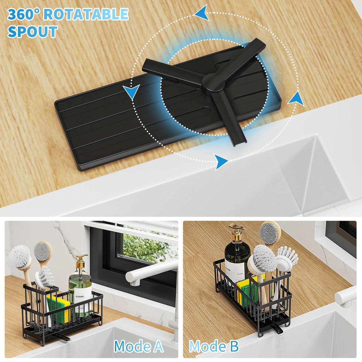 Kitchen Sink Sponge Holder with High Brush Rack, Essential Countertop Storage Organizer, Must-Have Kitchen Accessories