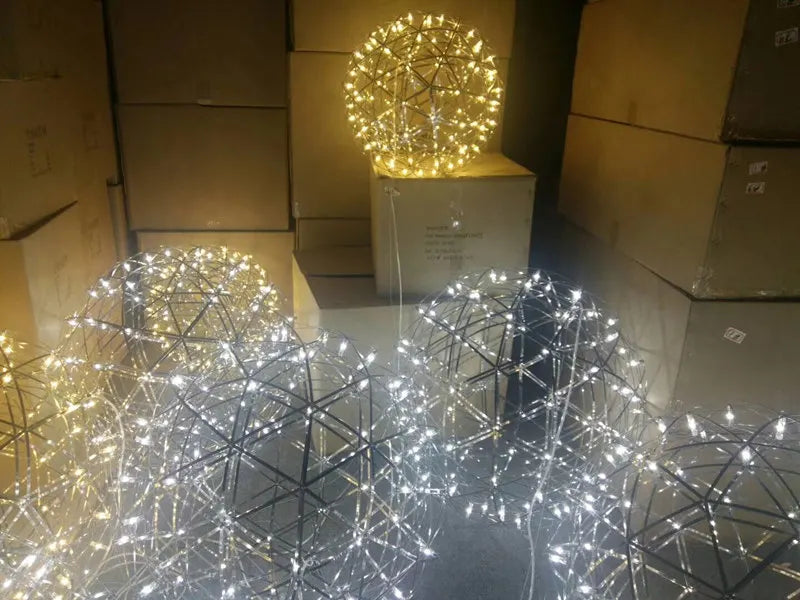 Modern Stainless Steel Spark Ball LED Pendant Light Dimmable Firework Dandelion Chandelier Loft Bar Bedroom Living Room Decor