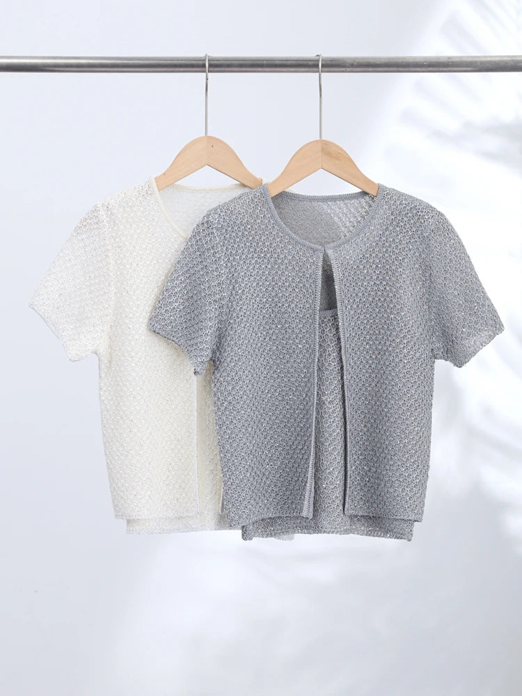Women's Tank Tops Knitted Sequined Vests Summer Female Square Collar Sleeveless Backless Bodycon Crop Top Chic Lady Knitwear New