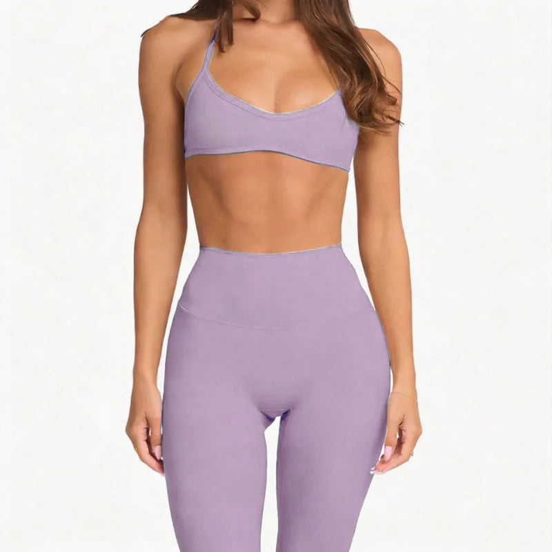 2PCS Yoga Suit Sports Set Gym Set Women Tracksuit Running Workout Clothes Halter Sports Bra Leggings Athletic Wear Yoga Clothing
