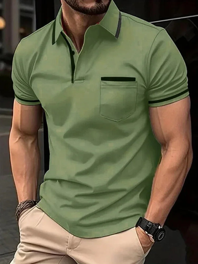 Fashionable men's casual solid-color short-sleeved top, men's lapel short-sleeved T-shirt, casual and fashionable solid-color sh
