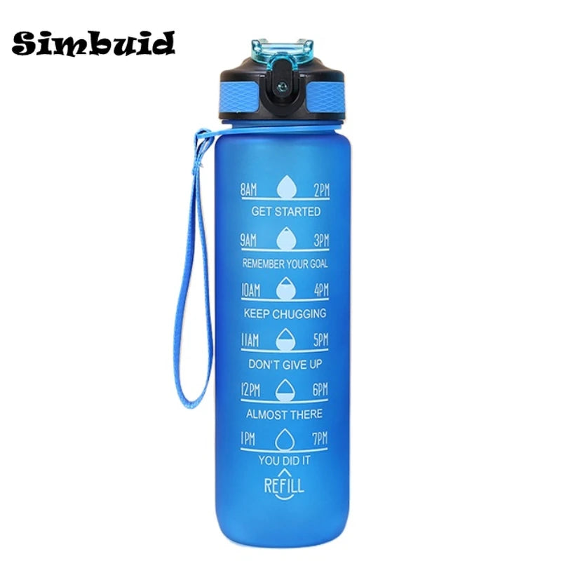 3Sizes Sports Water Bottle Gradient Color Motivational Bottle with Time Marker Leak-proof Cup Gym Outdoor Drinkware