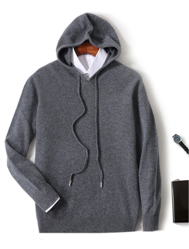 2025 Men's 100% Merino Pure Wool Knitted Hoodie Women's Style Large Size Autumn/Winter Warm Outdoor Sweater Solid Color Top YJ