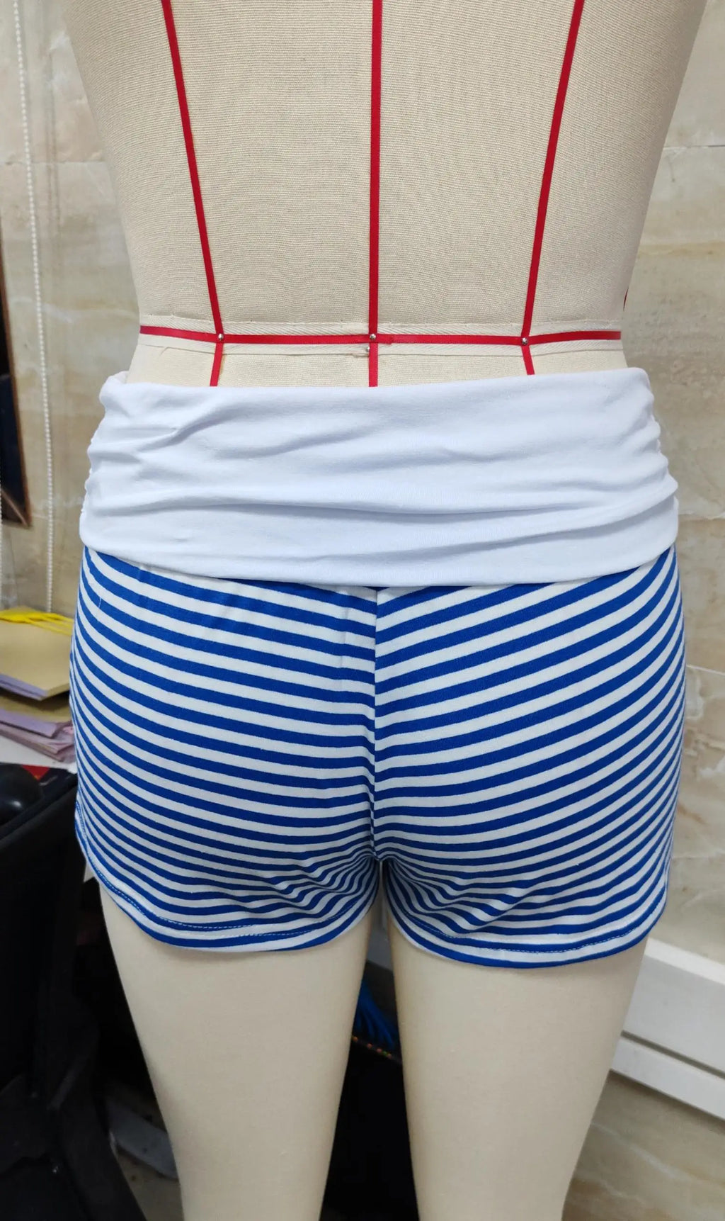 Y2k Cute Contrast Color Elastic Low Waist Slim Fit Micro Shorts Women Fold Over Striped Mini Shorts Teen Girl Pjs Lounge Bottoms