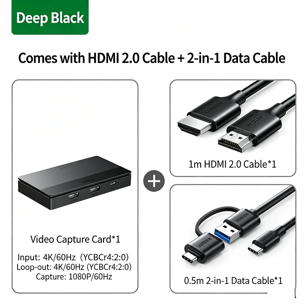 UGREEN 4K Video Capture Card, Full HD 1080P 60FPS USB/Type-C 3.0 HD-MI Video Capture Device With Ultra-Low Latency for Streaming