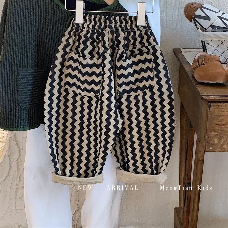 Children Clothing Kids Pants 2026 Spring and Autumn New Fashionable Korean Style Striped Casual Simple Baby Boys Harem Pants