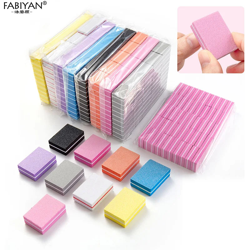 50Pcs/pack Mini Sponge Nail Buffer Block Double Sided Texture Nail File Buffers For Nail Pre-processing Polish Nails Accessories