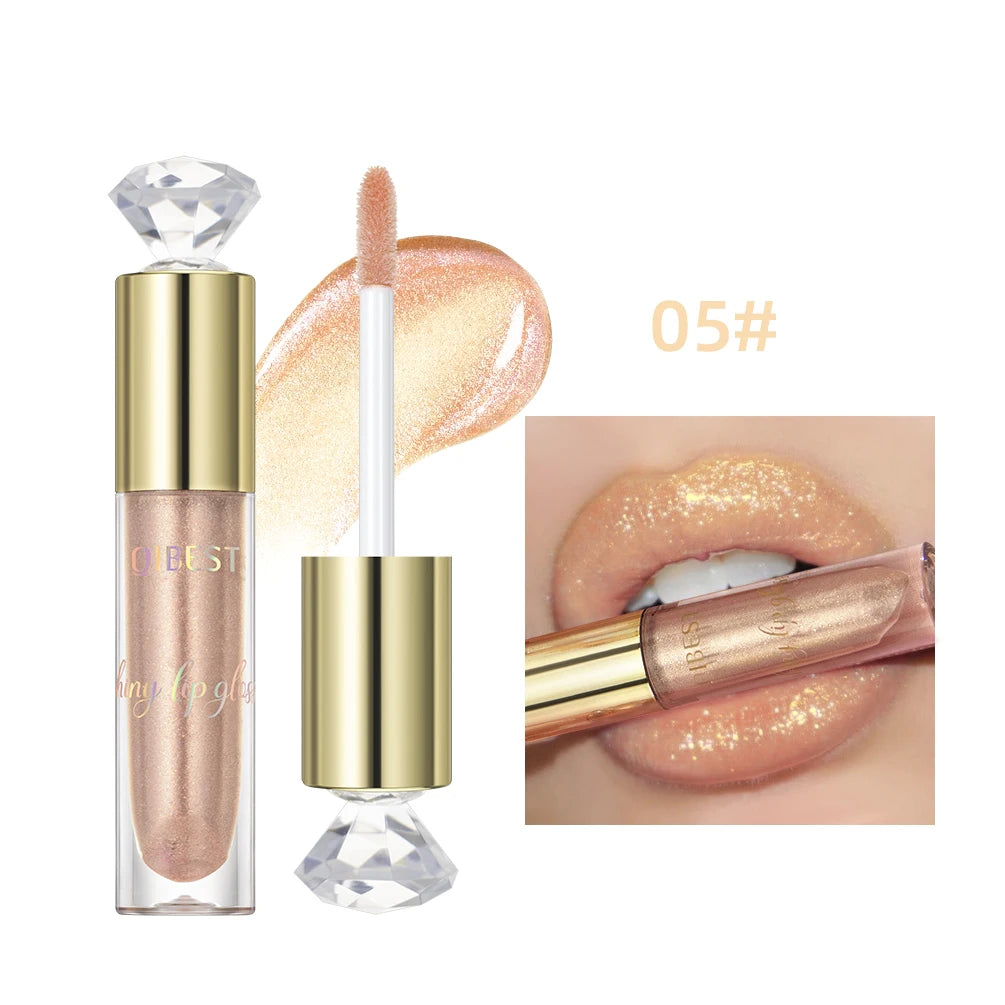 QIBEST Diamond Glitter Lipgloss Hydrating Lasting Pearlescent Metallic Liquid Lipstick Moisturizing Shiny Lip Glaze Cosmetics
