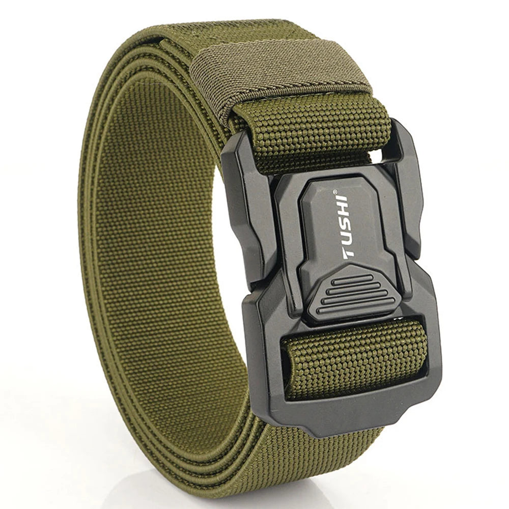TUSHI New Tactical Outdoor Belt for Men and Women Aluminum Alloy Buckle Quick Release Elastic Belt Casual Belt Jeans Waistband