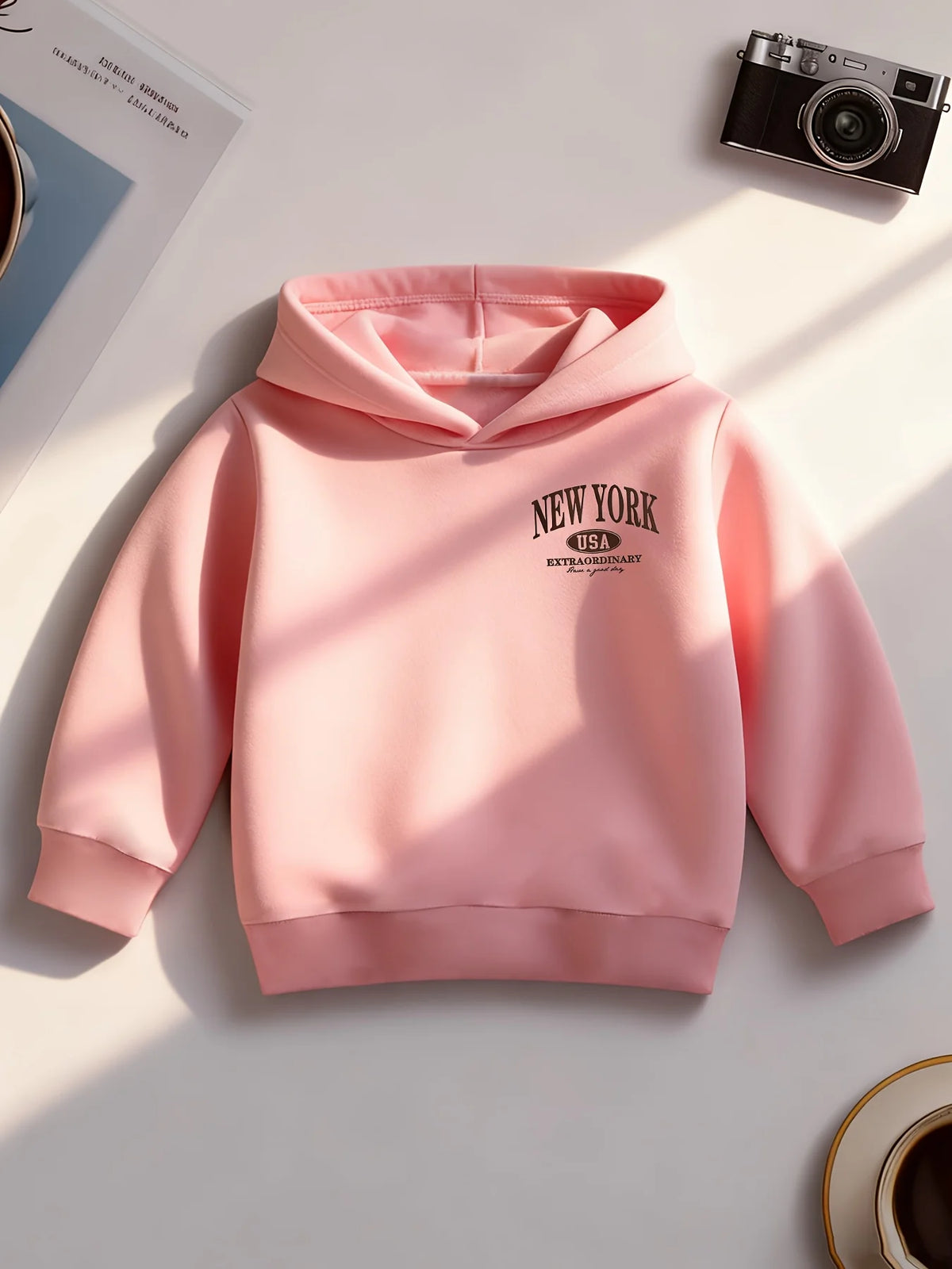 New American-style children's hoodie with New York print and American oval logoPerfect for fall/winter Christmas gifts for kids.