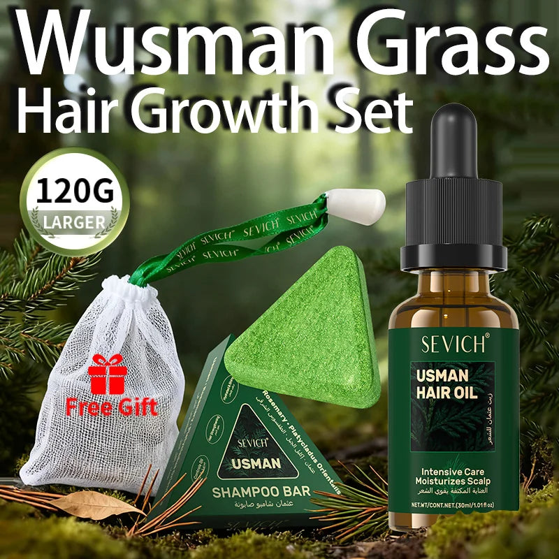 Usman Handmade Shampoo Soap Usman Grass Hair Growth Oil Anti Hair Loss Serum Hair Regrowth Spray Scalp Care Oil for Men Women