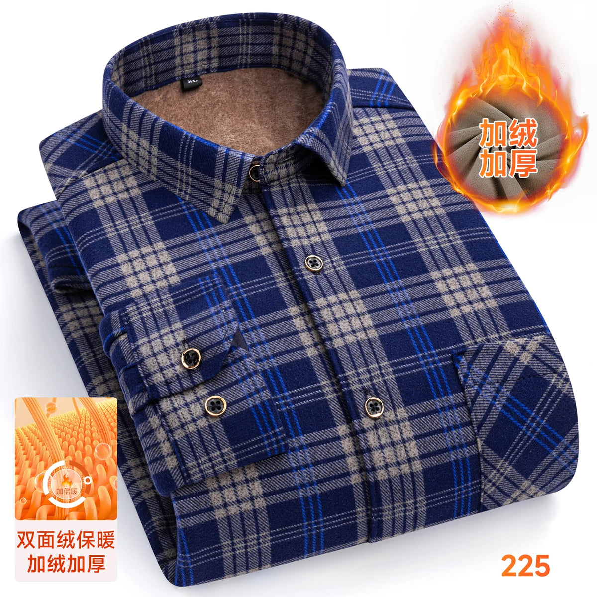 2025 Men's Winter Warm Shirts Long Sleeve Plaid Print Flower Autumn Thickened Fleece Street Trend Casual Dress Shirts 8XL 7XL