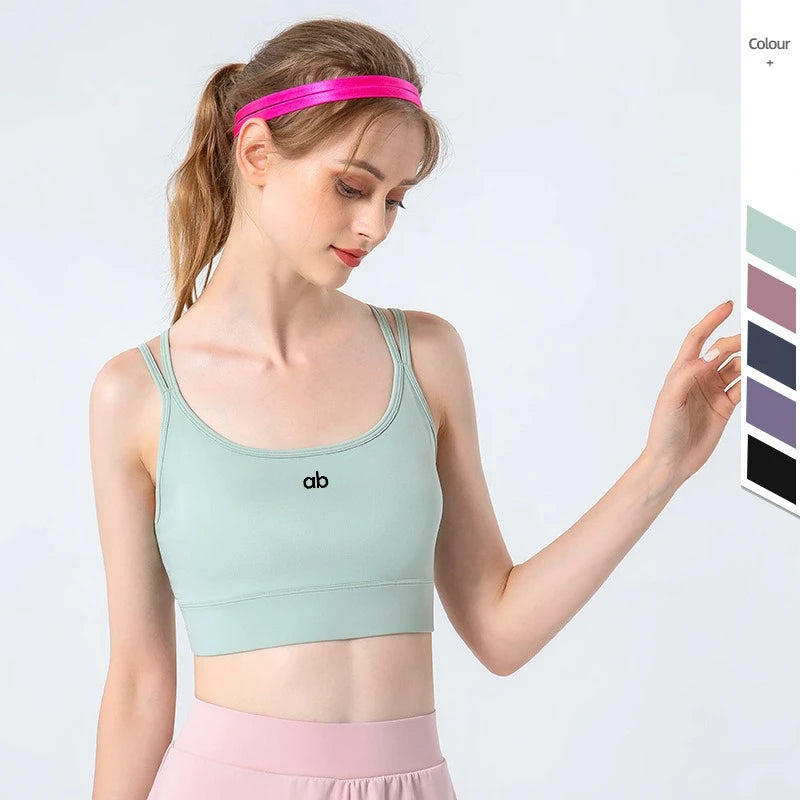 Women Cross Back Medium Support Sports Bra Thin Strap Padded Solid Color Fitness Gym Yoga Summer Sports Underwear
