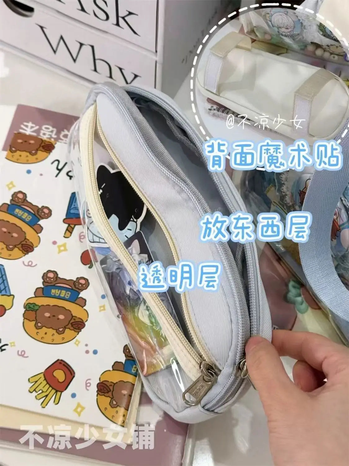 JIAERDI Transparent Blue Ita Bag Handbag Women Anime Portable Large Capacity Shoulder Tote Bag Female Nylon Crossbody Bags Girls