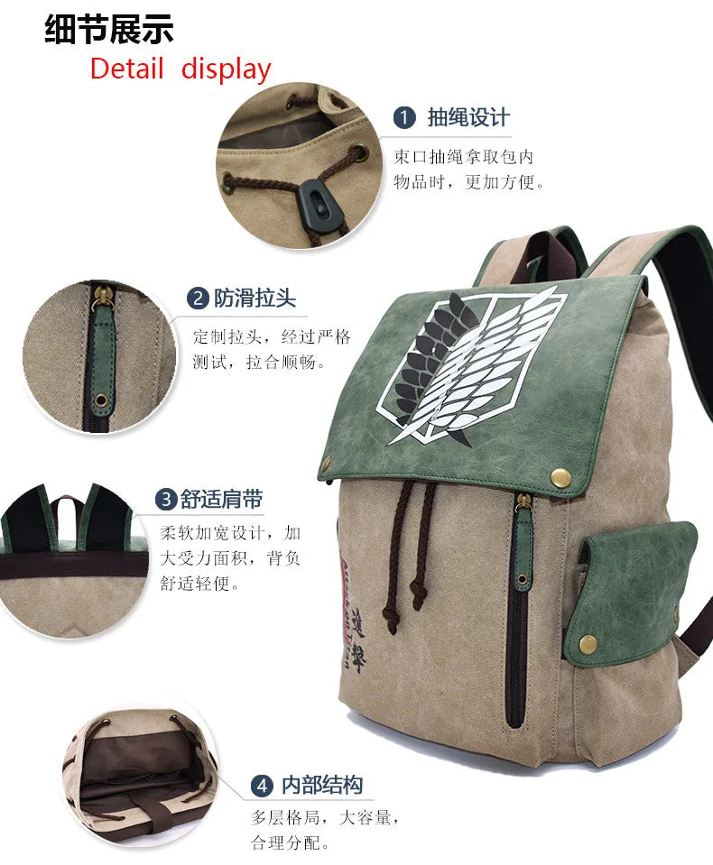 Anime Attack on Titan Boy's Backpack gifts Cartoon Canvas School Bag  Female Male Bagpack Plecak Laptop Travel Outdoor Mochilas