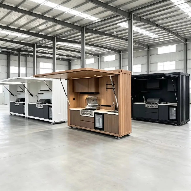 Luxury Outdoor Kitchen Island Set with Built-in Gas BBQ Grill, Pizza Oven & Storage Drawers Prefabricated Patio Cooking Station