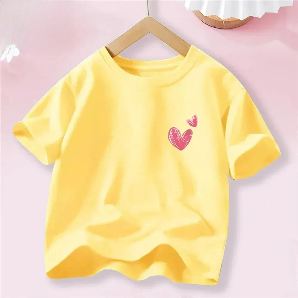 Sweet Heart Print T-Shirt Crew Neck Short Sleeve T-Shirt Casual Every Day Tops Girls Clothing Fashion Teens Sport Clothes