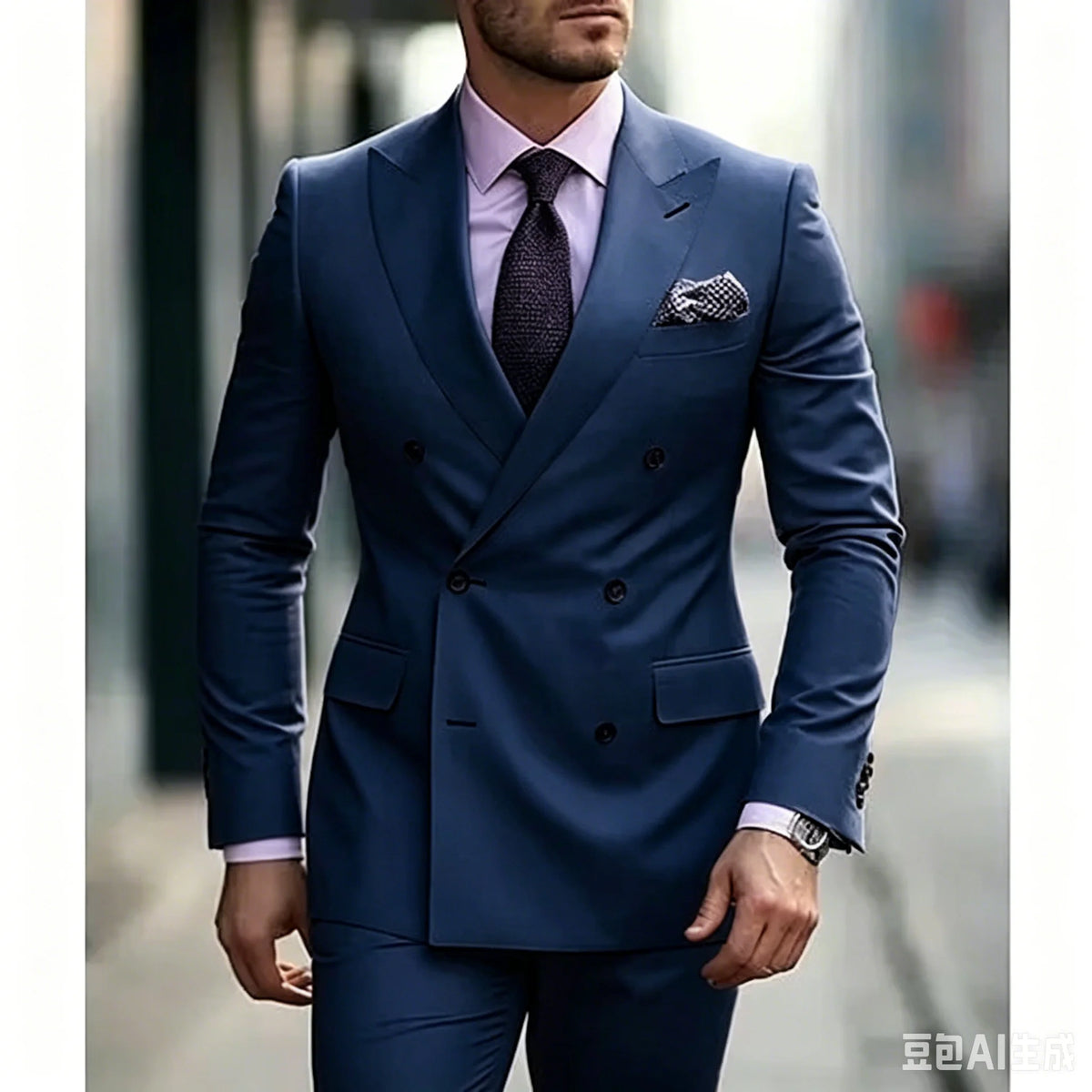 Men's Suits Solid 2 Pieces Plus Size Wedding Daily Business Formal Men Suits Tailored Silm Fit Double Breasted 6 Buttons