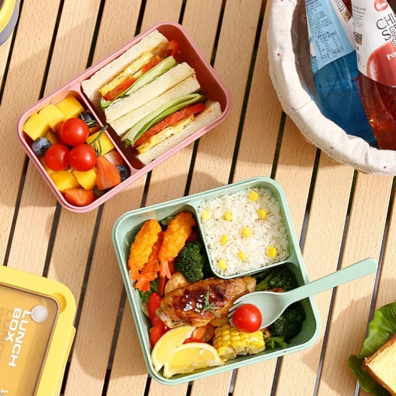 850ml/1100ml Lunch Box Microwave Portable Bento Boxes with Tableware for Kids School Leakproof 4 Grid Food Snack Containers