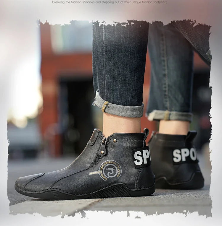 Autumn and Winter New Men's Short Boots  British Classic Retro Flat Bottom Cotton Shoes Outdoor Business Sports Casual Shoes