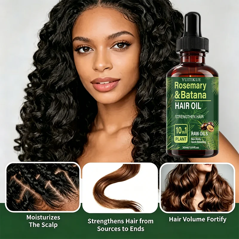 YUITIKUE Rosemary & Batana Hair Oil 30ml 10 In 1 Plant Raw Oil Strengthen Hair Non-Sticky Fast Absorbing Hair Care Serum