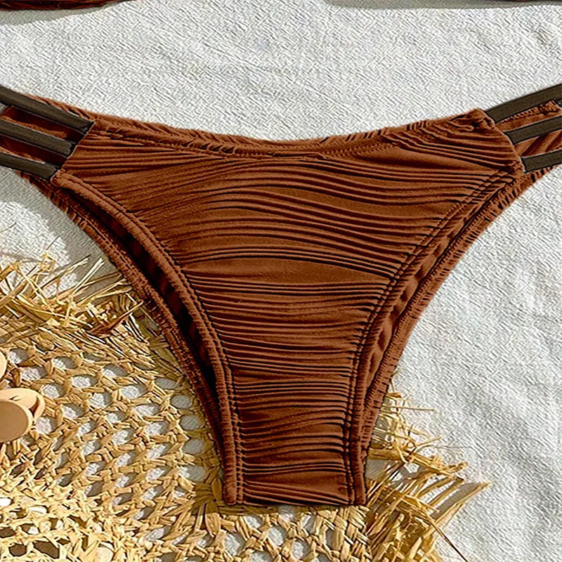 New Low waist Sexy Two-piece Bikini Women U-neck Hollow Swimwear Solid Tube Top Gathered Swimsuit Tight Backless Beachwear 2025