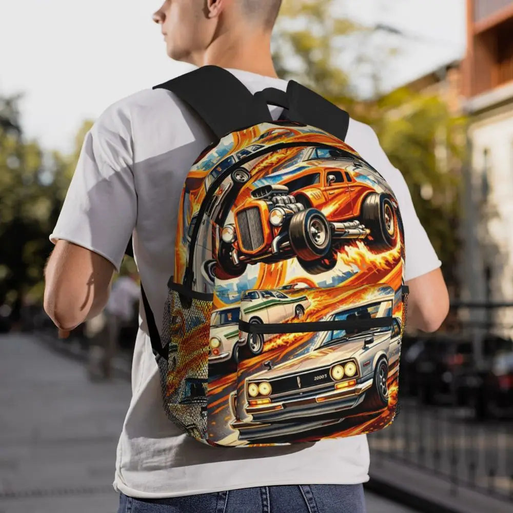 Hot Wheels Race Student Backpack School Bag Hiking Travel Daypack for Men Women Bookbag Shoulder Bags