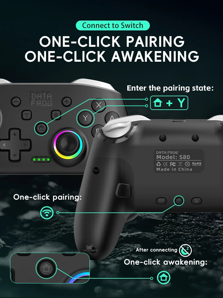 DATA FROG Wireless Game Controller for Switch / OLED / Lite / Switch 2 Console Programmable Joystick Gamepad for PC