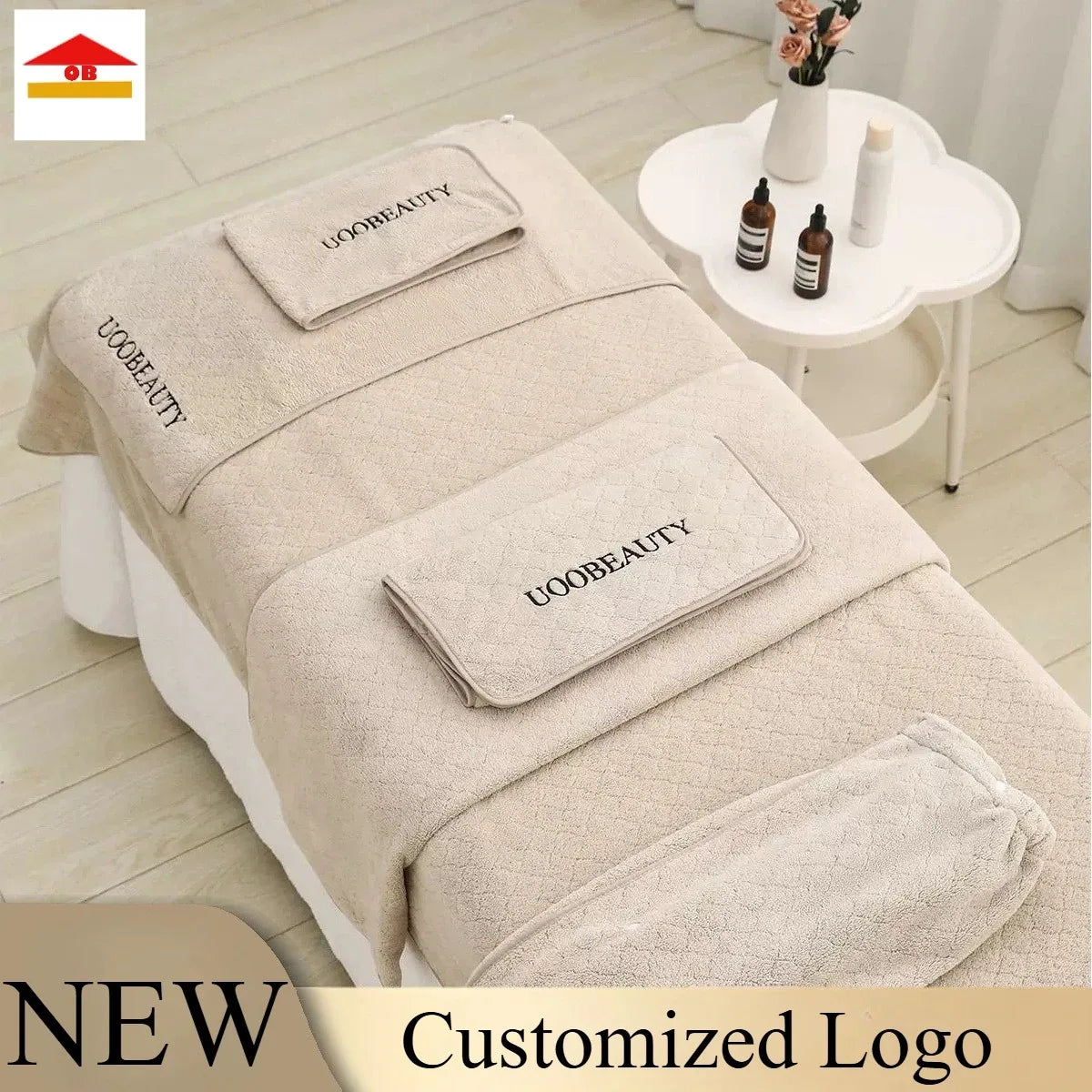 Customized Logo Beauty Salon Specific Towel Coral Fleece Bath Skirts Perforated Bedding Large Bath Towels Clinics Nails Esthetic