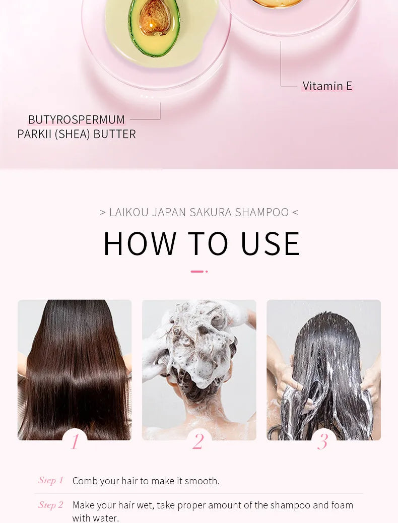 LAIKOU Japan Sakura  Shampoo Repair Damaged Hair Moisturizing Nourishing Anti Dandruff Oil Control Shampoos Hair Cleansing Care