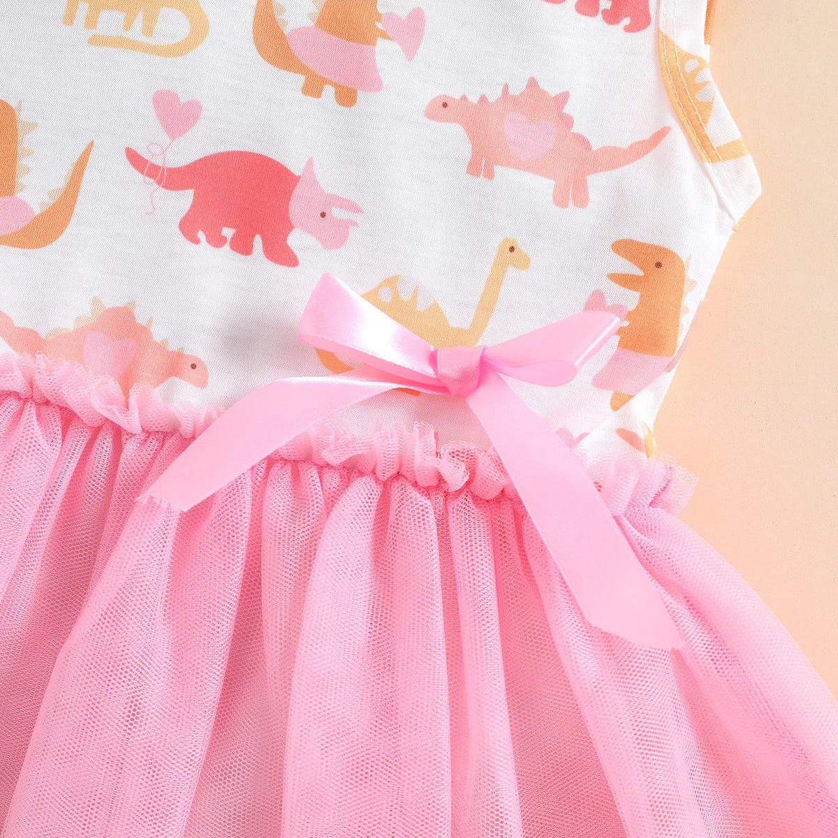 Summer 1-5 Years Little Girl Princess Dress Clothing Baby Girl Sleeveless Dinosaur Print Mesh Dress For Kids Girl Party
