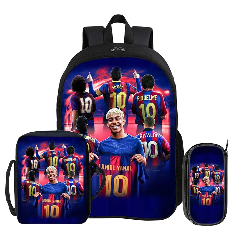 3Pcs Set Kids Backpack Football Sport Bookbag Football Star Rucksack L-Lamin Yamal Student School Shoulder Bag,Pencil Bags