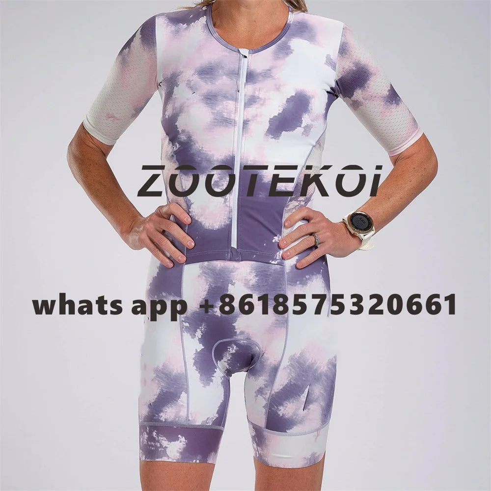 Zootekoi Women's Triathlon Short Sleeve Skinsuit Bike Mtb Clothing Body Swimming Suit Jumpsuit Maillot Roupa Running Clothes