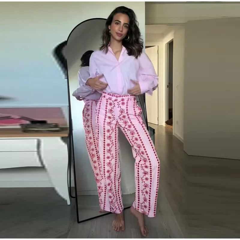 Hollow out Embroidery Long Pants Woman High Waist Flower Loose Straight Versatile Trousers Casual Street Lady New Fashion Pants